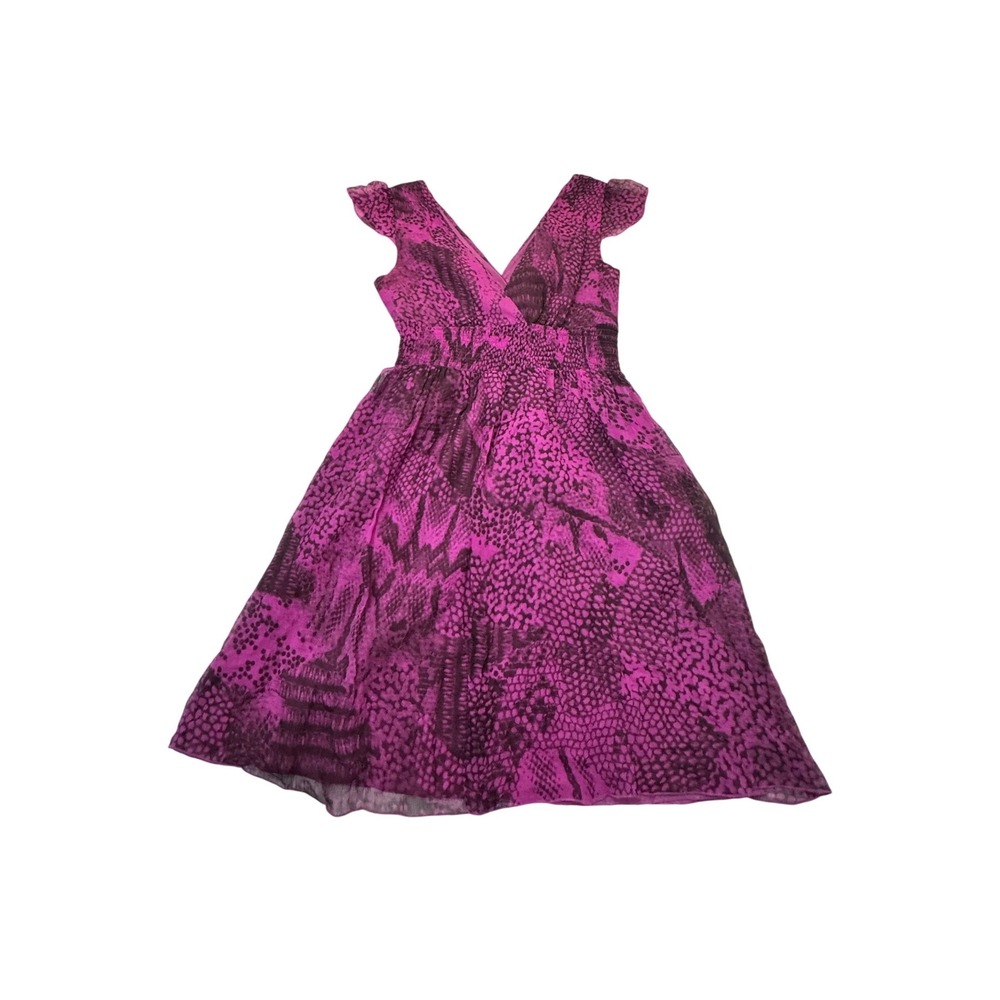 Y2K Armani Exchange Purple Snake Print Sheer Chiffon Ruffle Dress Size‎ 2 Party